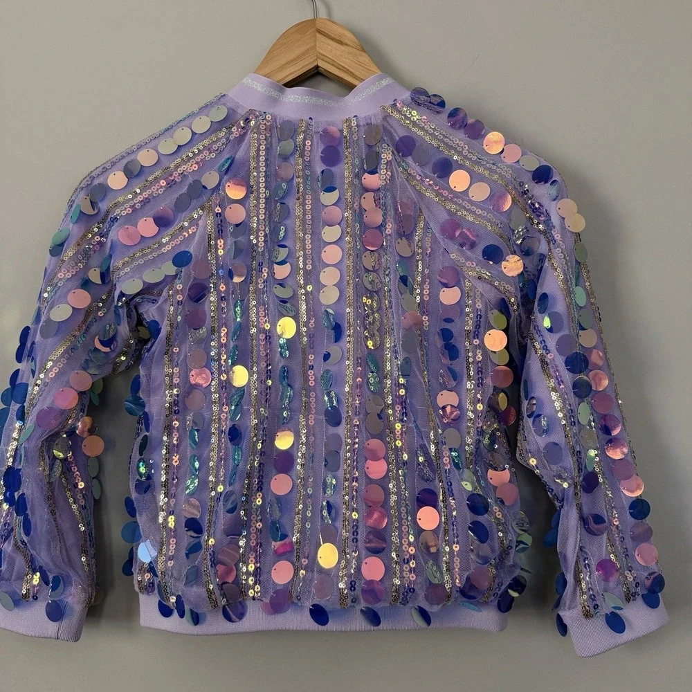 Girls‎ Sequin Bomber Jacket Iridescent Shiny Pageant (MORE THAN MAGIC) SZ-S 6/6X